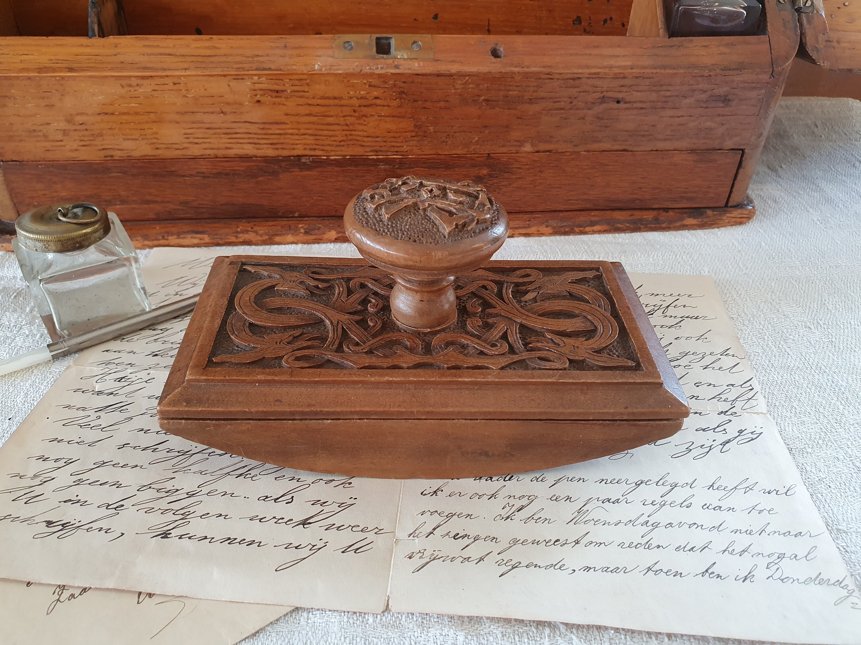 Antique Wooden Rocking Ink Blotter, Buffer Ink Blotter