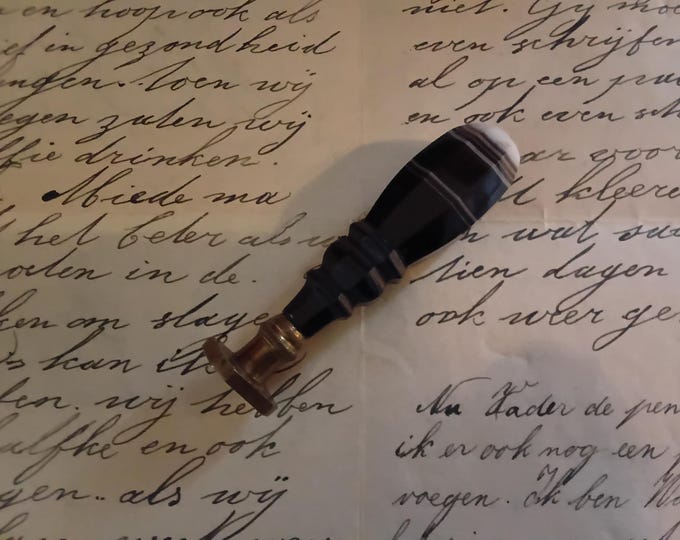 Antique banded black agate wax seal, seal stamp or desk seal
