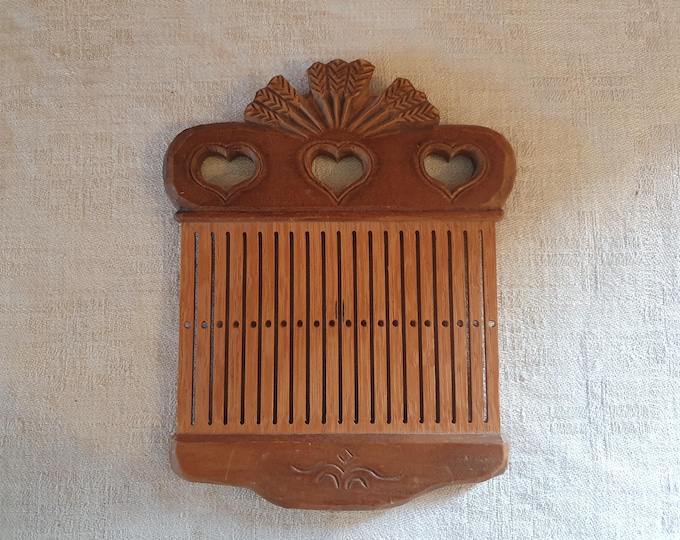 Rigid heddle or tape loom with carved grain, vintage Swedish