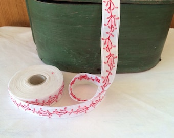 Christmas ribbon with misletoe in red (price per meter)