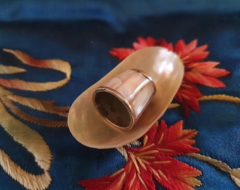 Mother of pearl thimble holder, ring holder or trinket holder, antique French with vintage mother of pearl thimble
