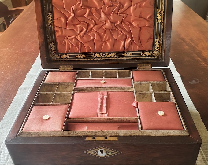 Combined sewing box and writing slope, antique English