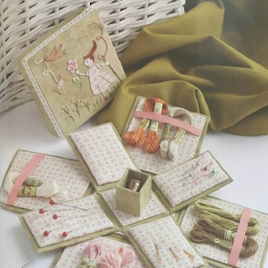 DIY kit Victorian sewing box 4.3" x 4.3" x 4.3" (11x 11 x 11cm), fabric covered cartonnage