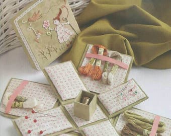 DIY kit Victorian sewing box 4.3" x 4.3" x 4.3" (11x 11 x 11cm), fabric covered cartonnage