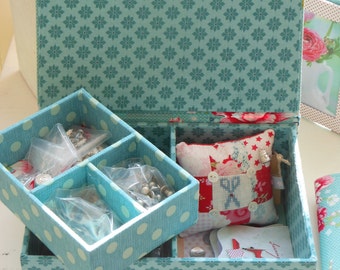 DIY kit sewing or jewellery box  of 8.5" x 6.1" x 3.4" (21.5 x 15.5 x 8.5 cm), fabric covered cartonnage