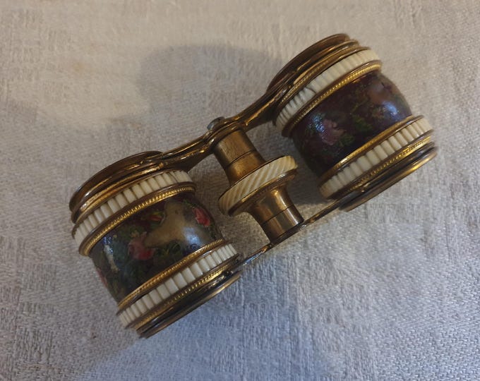 Enamel opera glasses, theater binoculars, antique French