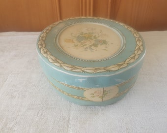 Cookie tin, biscuit tin, vintage English with flowers in pastel colours