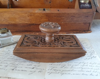 Antique ink blotter, hand carved wood, Chinese style