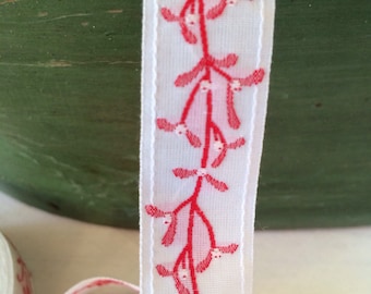 Christmas ribbon with misletoe in red (price per meter)