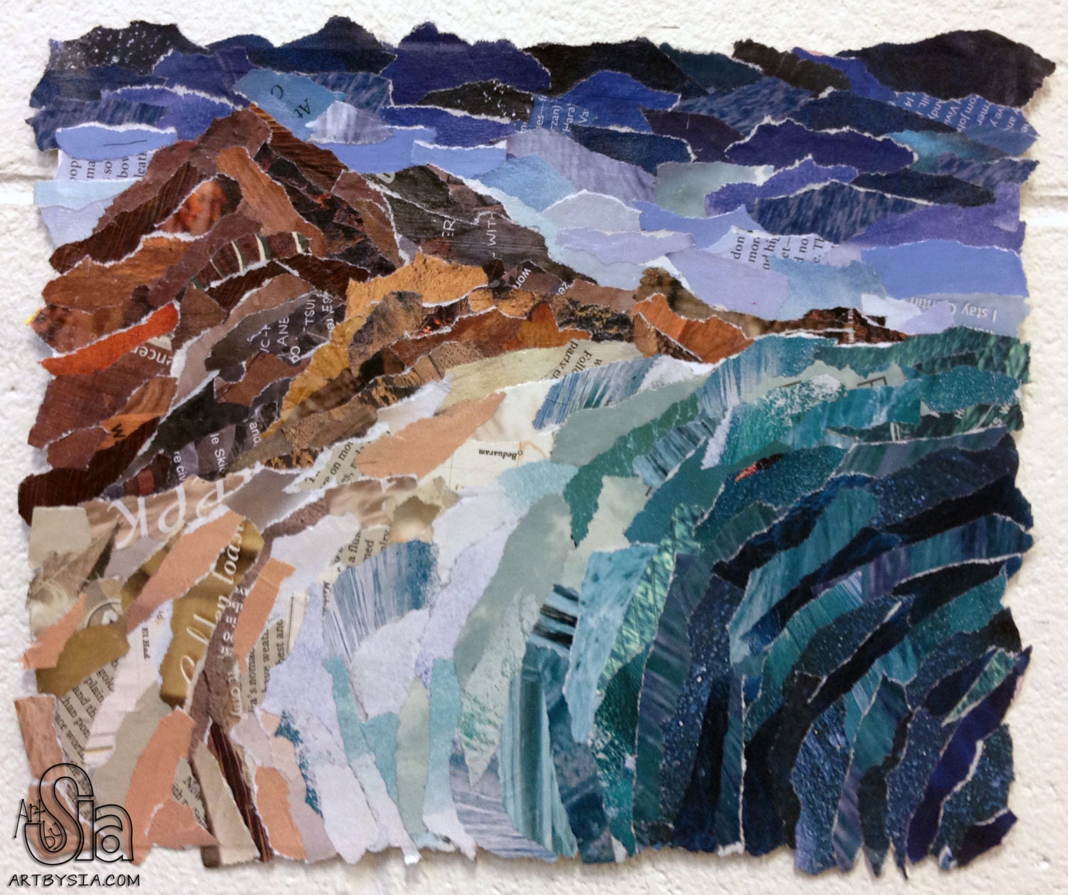 SALE Original Landscape Collage Art Mountains Lake Etsy