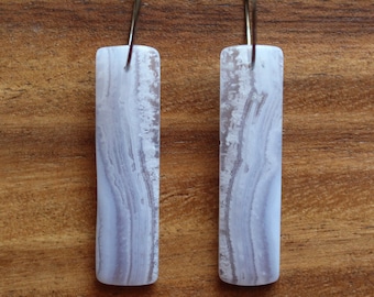 Blue Lace Agate Earrings: Natural Stone Dangle, Stainless Steel