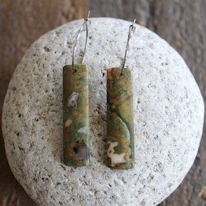 Jasper Rainforest Rhyolite Natural Stone Earrings Stainless Steel Ear Wires Popular Long Green Jasper Earrings image 1