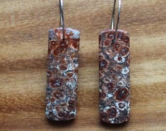 Red Orbicular Jasper Earrings: Hand Cut Stone, Stainless Steel