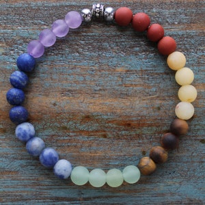 Chakra / Pulsera elástica / Piedras preciosas naturales / Pulsera apilada / Cuentas de 6 mm / Apilable / Brazalete elástico / 7 Chakras / Encanto de flor de loto/ Without Charm