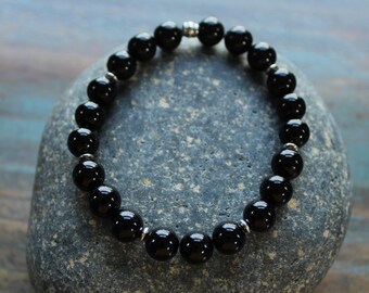 Black Onyx Natural Stone Stretchy Bracelet | Stackable