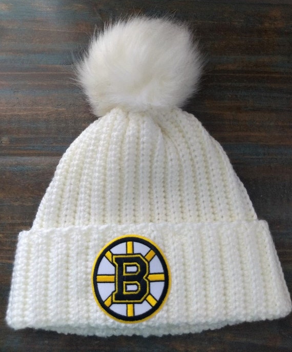Boston Bruins Hat Hockey Faux Fur Pom 