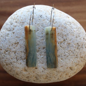 Blue Calcite Natural Stone Earrings Stainless Steel Ear Wires Rectangle Shape Hand Cut Stone Drop Earrings, Gifts for Her C