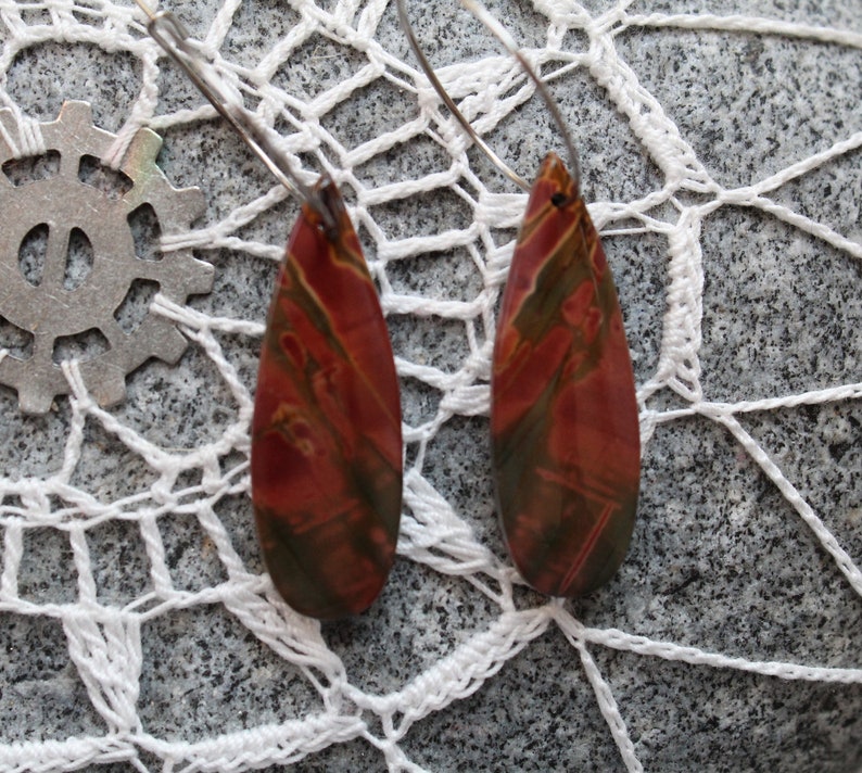 Stainless Steel Ear Wires Jasper | Red Creek Jasper Natural Stone Earrings Teardrop Shape Hand Cut Stone Earrings Drop Earrings