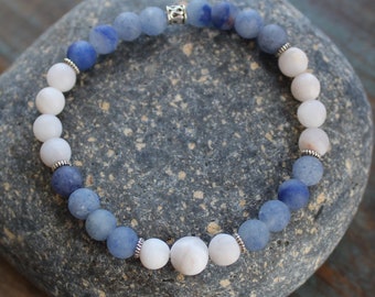 Blue Aventurine White Crazy Lace Agate Natural Stone Stretchy Bracelet | Stackable Bracelet | 6mm Beads | Elastic Bangle | Gifts for Her