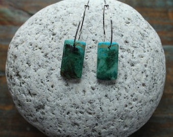 Australian Chrysocolla Natural Stone Earrings | Stainless Steel Pierced Drop Earrings |