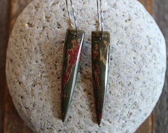 Red Creek Jasper Dagger Natural Stone Earrings | Stainless Steel Ear Wires | Hand Cut Stone | Drop Earrings | Red River Jasper