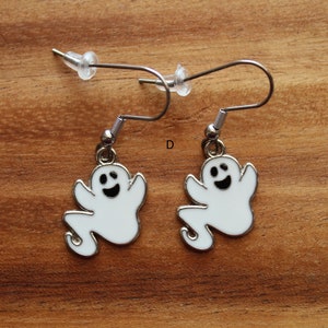 Halloween Pierced Earrings, Fangs, Candy Corn, Cat, Moon & Bats, Ghost, Stainless Steel Earwire, Gifts for Her, Jewelry D - Thin Ghost