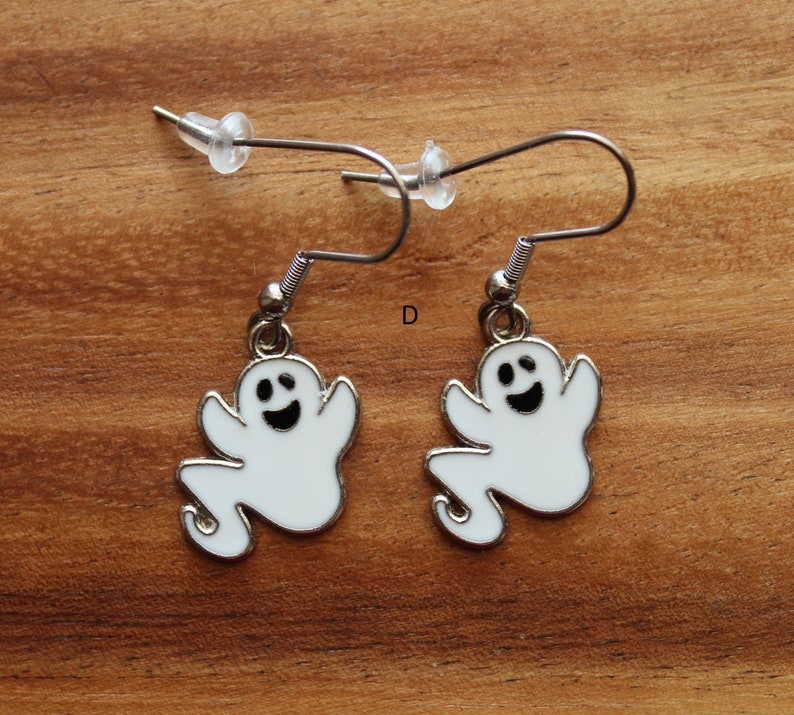 Halloween Pierced Earrings, Fangs, Candy Corn, Cat, Moon & Bats, Ghost, Stainless Steel Earwire, Gifts for Her, Jewelry D - Thin Ghost