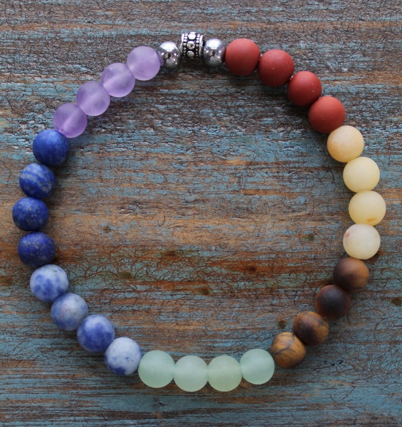 Chakra / Pulsera elástica / Piedras preciosas naturales / Pulsera apilada / Cuentas de 6 mm / Apilable / Brazalete elástico / 7 Chakras / Encanto de flor de loto/ Without Charm