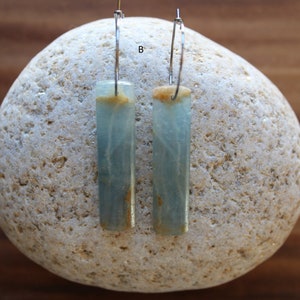 Blue Calcite Natural Stone Earrings Stainless Steel Ear Wires Rectangle Shape Hand Cut Stone Drop Earrings, Gifts for Her B