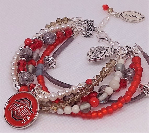 Ohio State Buckeyes Multi Charm Love Football Red Silver Necklace Jewelry OSU