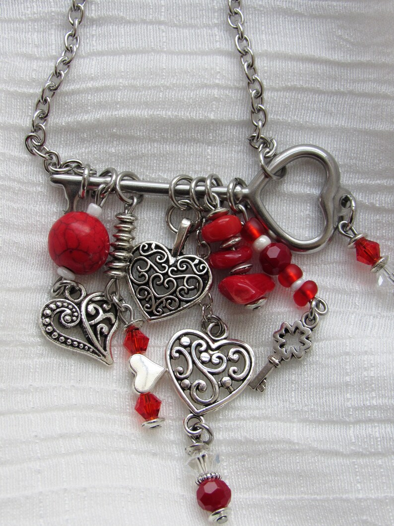 Beaded Necklace Hippie Hippy Skeleton Key Valentine Heart Boho Long Necklace /& Earring Set Boho Chic Stainless Steel Heart Charms