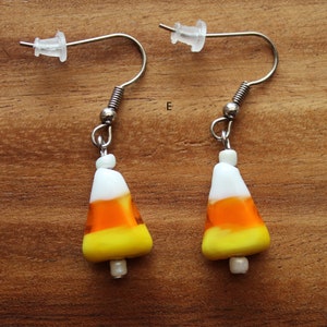 Halloween Pierced Earrings, Fangs, Candy Corn, Cat, Moon & Bats, Ghost, Stainless Steel Earwire, Gifts for Her, Jewelry E - Candy Corn