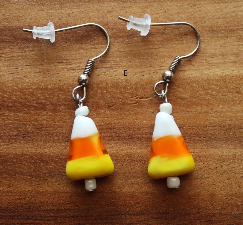 Halloween Pierced Earrings, Fangs, Candy Corn, Cat, Moon & Bats, Ghost, Stainless Steel Earwire, Gifts for Her, Jewelry E - Candy Corn