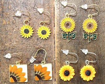 Sunflowers Pierced Earrings, Stainless Steel, Gifts for Her