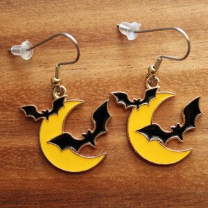 Halloween Pierced Earrings, Fangs, Candy Corn, Cat, Moon & Bats, Ghost, Stainless Steel Earwire, Gifts for Her, Jewelry image 2