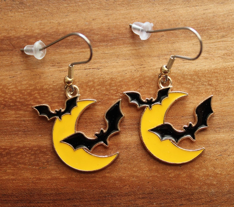 Halloween Pierced Earrings, Fangs, Candy Corn, Cat, Moon & Bats, Ghost, Stainless Steel Earwire, Gifts for Her, Jewelry image 2