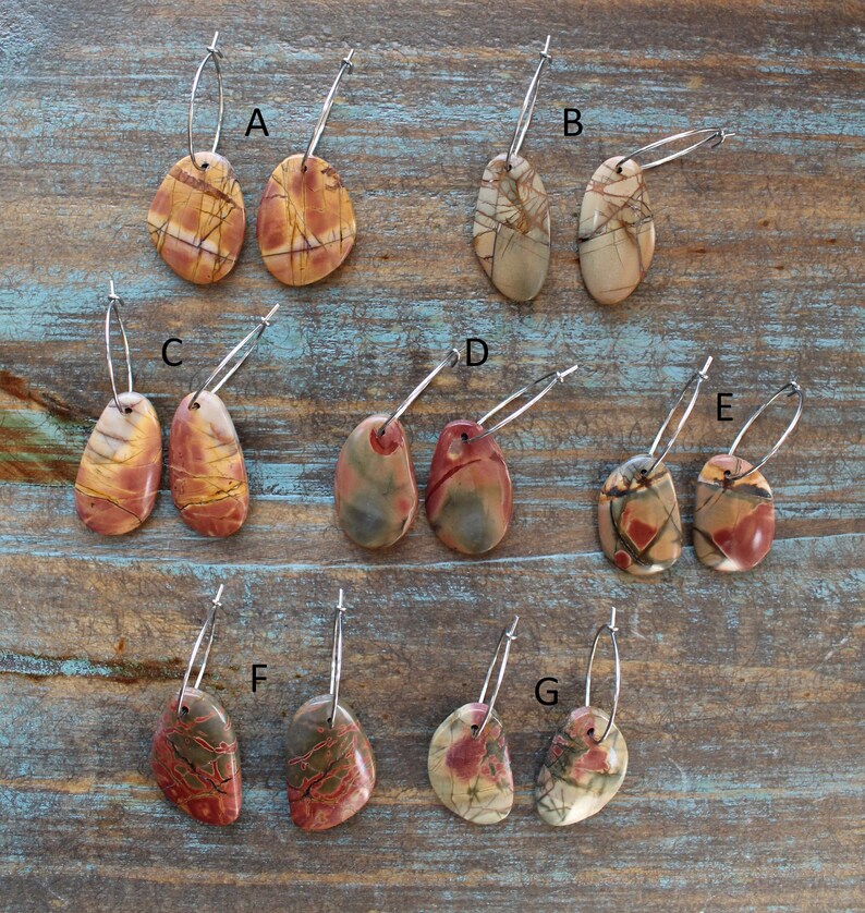 Free Form Style Stainless Steel Ear Wires Drop Earrings Red Creek Jasper Natural Stone Earrings