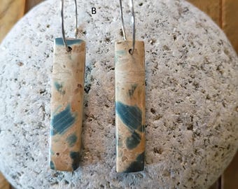 Slate Blue Conglomerate Jasper Earrings: Hand Cut Stone, Stainless Steel