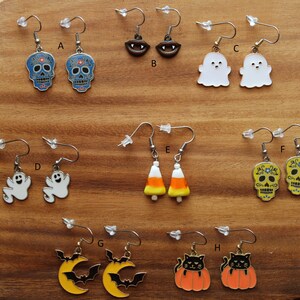 Halloween Pierced Earrings, Fangs, Candy Corn, Cat, Moon & Bats, Ghost, Stainless Steel Earwire, Gifts for Her, Jewelry image 3