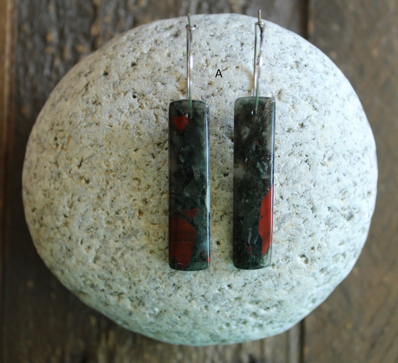 African Bloodstone Natural Stone Stainless Steel Earrings Long Dangle Earrings Women's Jewelry A