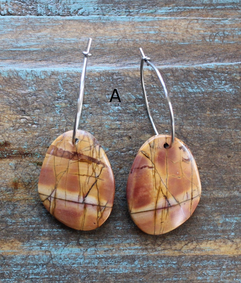 Free Form Style Stainless Steel Ear Wires Drop Earrings Red Creek Jasper Natural Stone Earrings