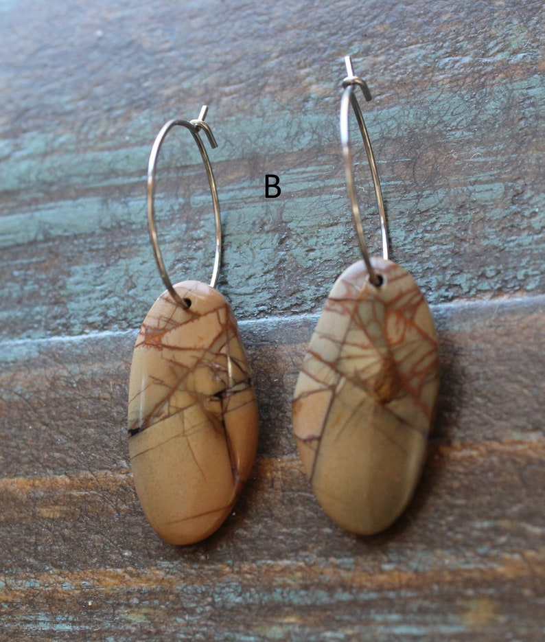 Free Form Style Stainless Steel Ear Wires Drop Earrings Red Creek Jasper Natural Stone Earrings