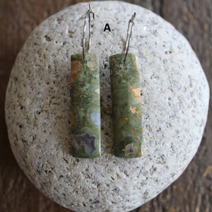 Jasper Rainforest Rhyolite Natural Stone Earrings Stainless Steel Ear Wires Popular Long Green Jasper Earrings A