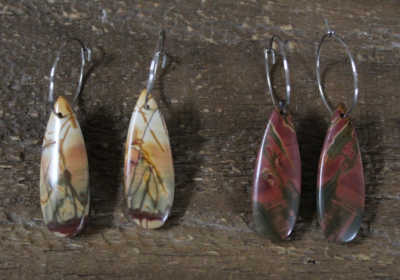 Stainless Steel Ear Wires Jasper | Red Creek Jasper Natural Stone Earrings Teardrop Shape Hand Cut Stone Earrings Drop Earrings