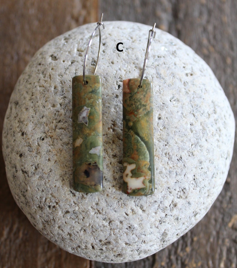 Jasper Rainforest Rhyolite Natural Stone Earrings Stainless Steel Ear Wires Popular Long Green Jasper Earrings C