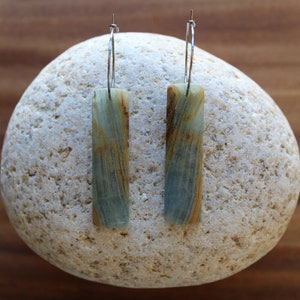 Blue Calcite Natural Stone Earrings Stainless Steel Ear Wires Rectangle Shape Hand Cut Stone Drop Earrings, Gifts for Her image 1