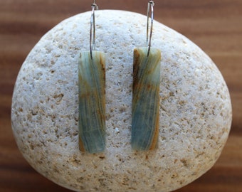 Blue Calcite Natural Stone Earrings | Stainless Steel Ear Wires | Rectangle Shape | Hand Cut Stone | Drop Earrings, Gifts for Her