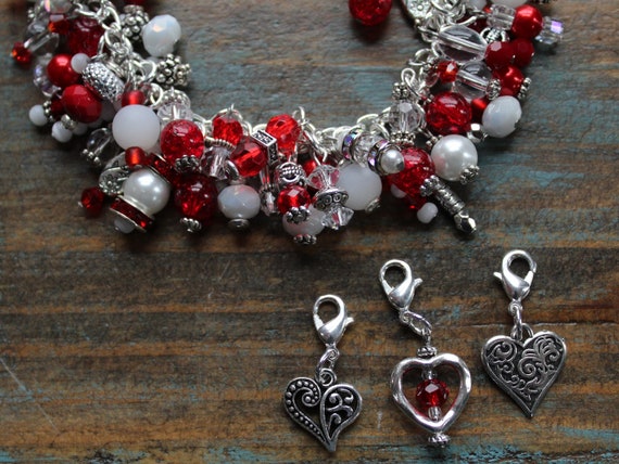 Valentines Day | Multi Charm Bracelet Sweetheart Jewelry | Hand Beaded Charm Bracelet | Bridesmaid Gift | Valentine | Be Mine | Heart Charms