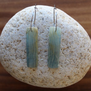 Blue Calcite Natural Stone Earrings Stainless Steel Ear Wires Rectangle Shape Hand Cut Stone Drop Earrings, Gifts for Her E