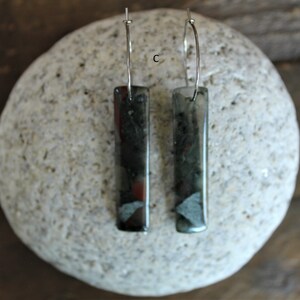 African Bloodstone Natural Stone Stainless Steel Earrings Long Dangle Earrings Women's Jewelry C